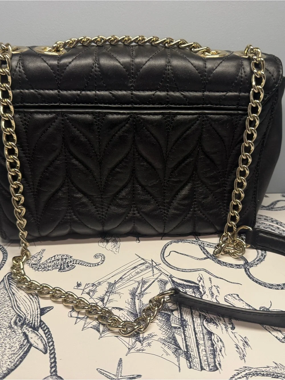 Kate Spade Black Quilted Leather Shoulder Bag with Gold Chain